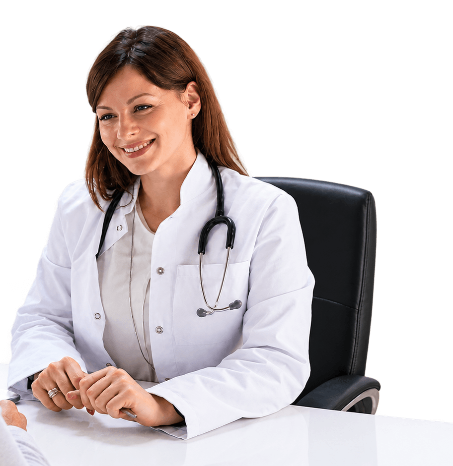Meddy physician listening to her patient
